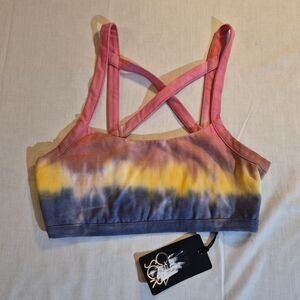 NWT Chaser Tie-Dye Criss Cross Strappy Bralette Size S Pink Yellow Blue